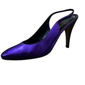Vintage 90's YSL YVES ST. LAURENT Purple LEATHER Slingback Heels Shoes Pumps 8